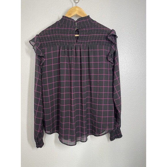 Torrid Crinkle Chiffon Smocked High Neck Blouse Black Purple Size 1 (XL 14/16) - Picture 13 of 16